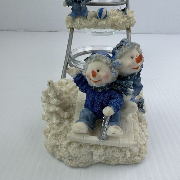 Vintage Snowmen Glass Holiday Candle Holder Unique Holiday Time - Picture 6 of 11